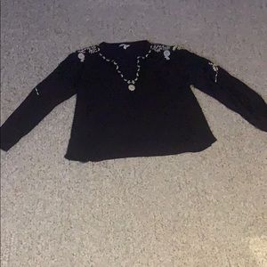 Navy blue boho shirt with embroidery detail